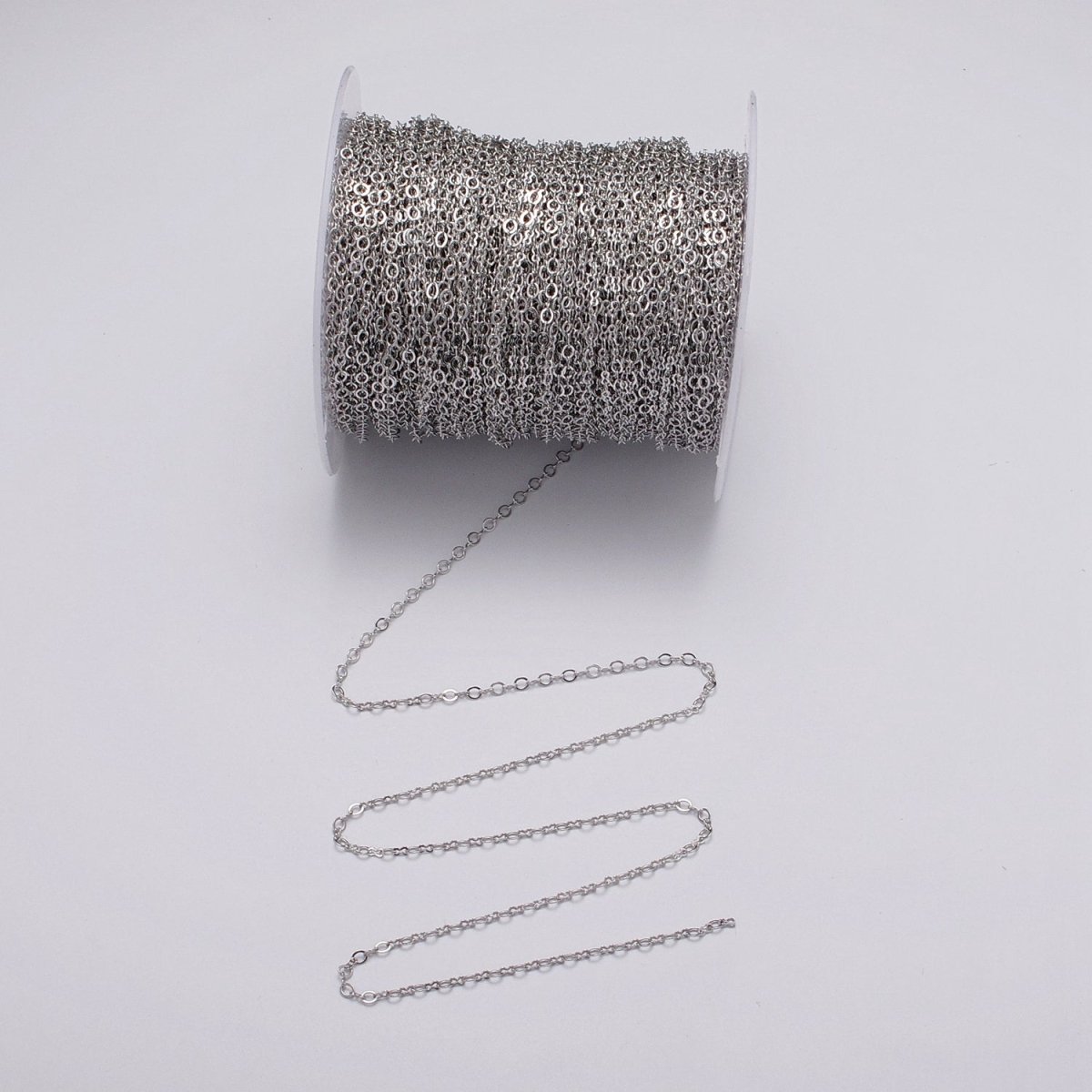 Dainty Silver 2mm Figure 8 Oval Cable Unfinished Dainty Chain, By The yard Wholesale Bulk Jewelry Chain for Making Supply | ROLL-1073 Clearance Pricing