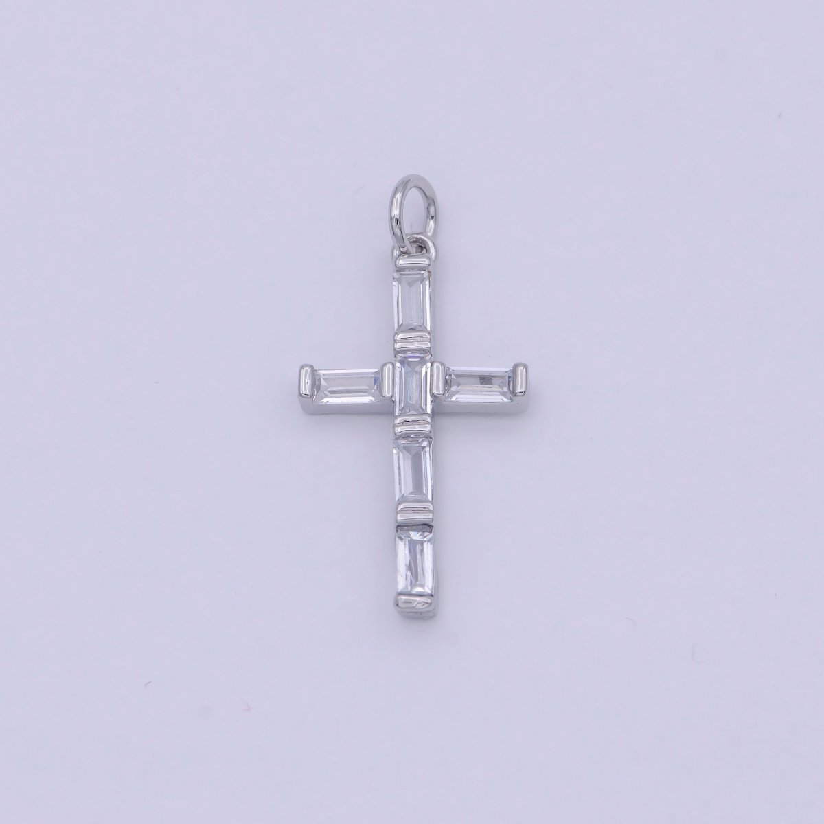 Dainty Silver Cross Charm Baguette CZ Cross charm for Bracelet Earring Necklace W-179