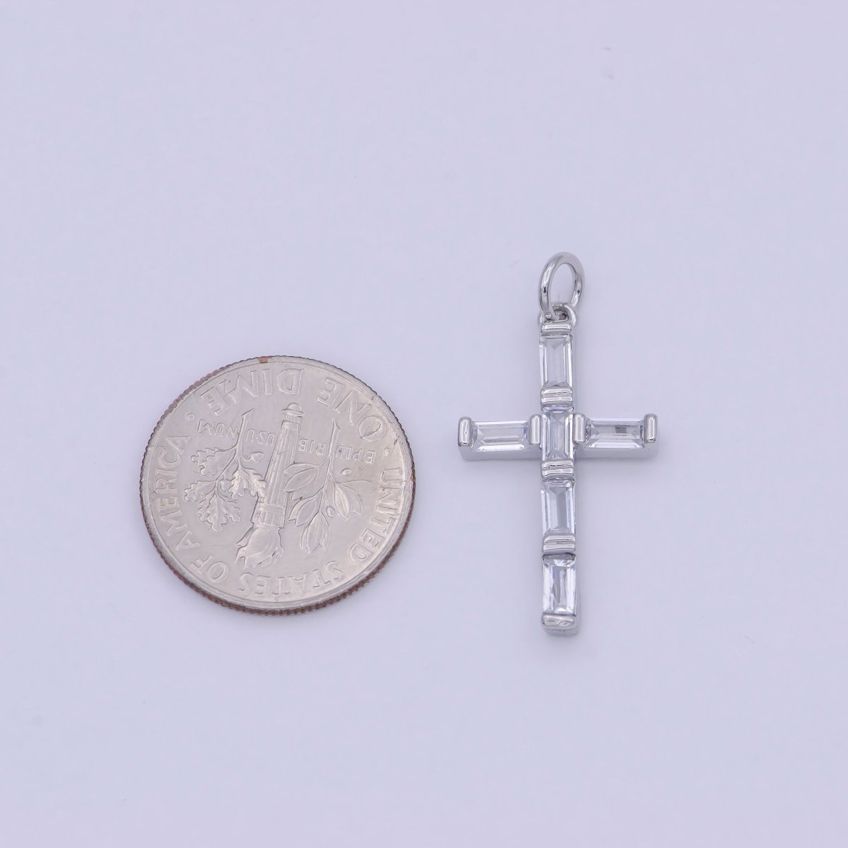 Dainty Silver Cross Charm Baguette CZ Cross charm for Bracelet Earring Necklace W-179