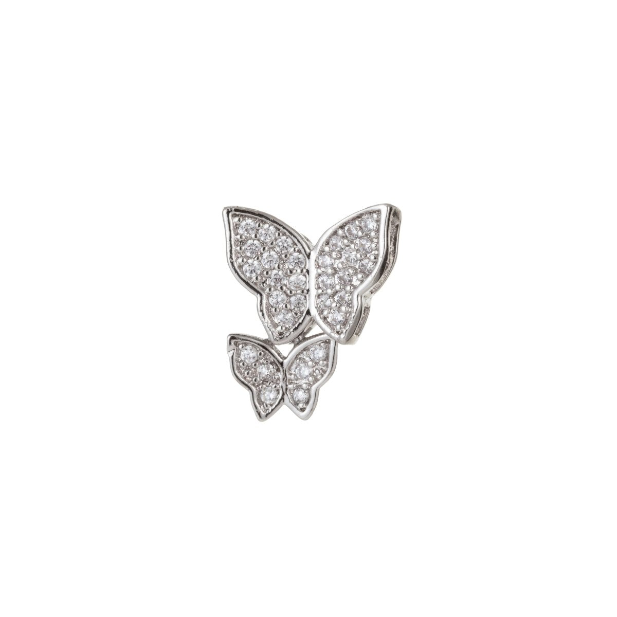 Dainty Silver Double Butterfly Beads CZ Crystal Tiny Silver Mariposa Animal Jewelry Making Beads B-266