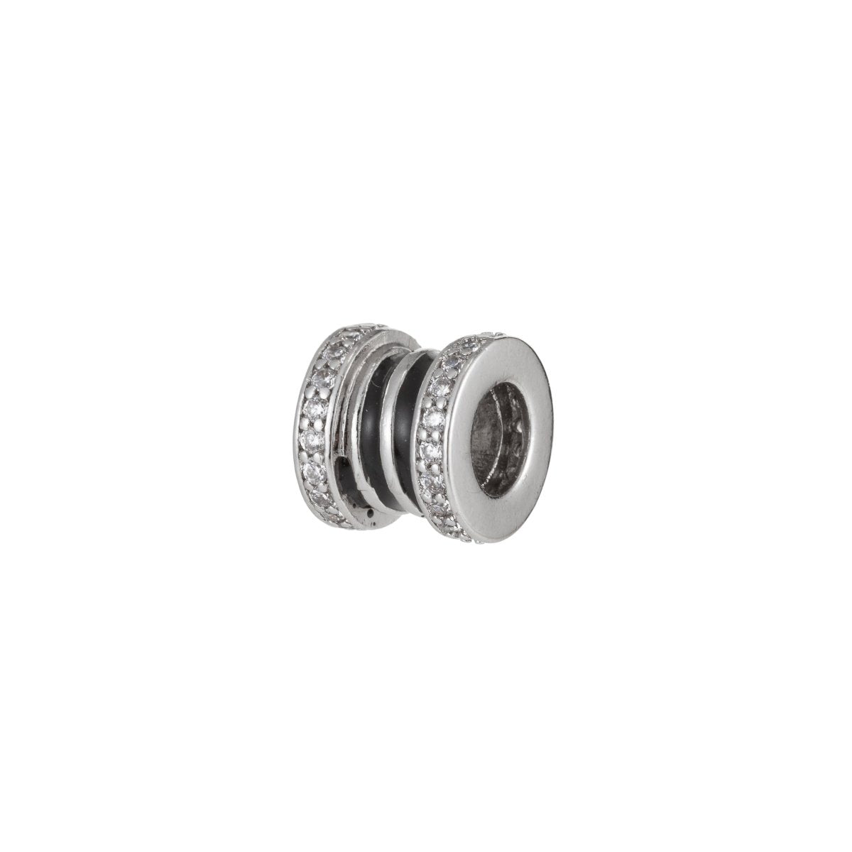 Dainty Silver Double Circle Round Beads CZ Crystal Mini Double Geometric Micro Pave Jewelry Beads Supply B-254