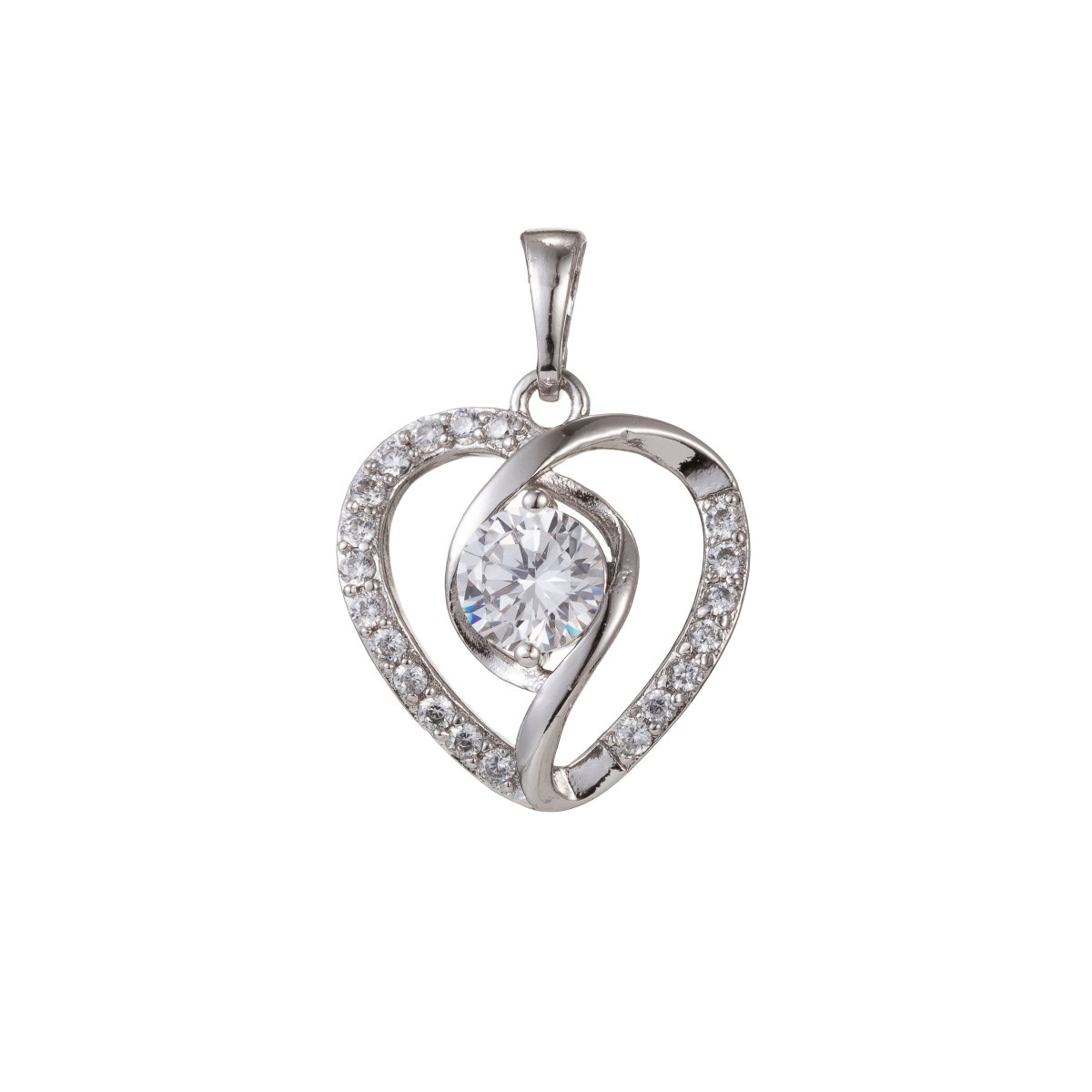Dainty Silver Gold Filled Crystal Heart Pendants  I-469