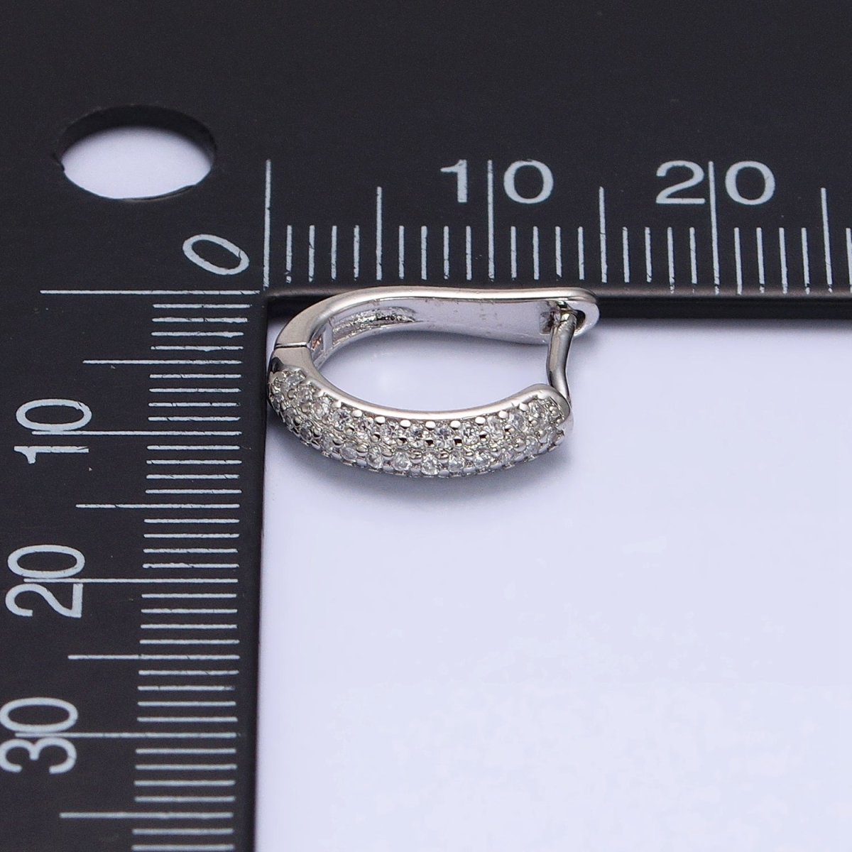 Dainty Silver Hoop Earring with Clear Micro Pave Cz Stone 14.5mm AD1188