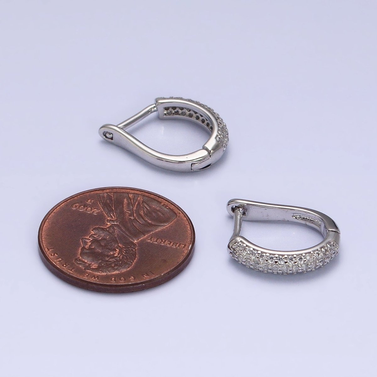 Dainty Silver Hoop Earring with Clear Micro Pave Cz Stone 14.5mm AD1188