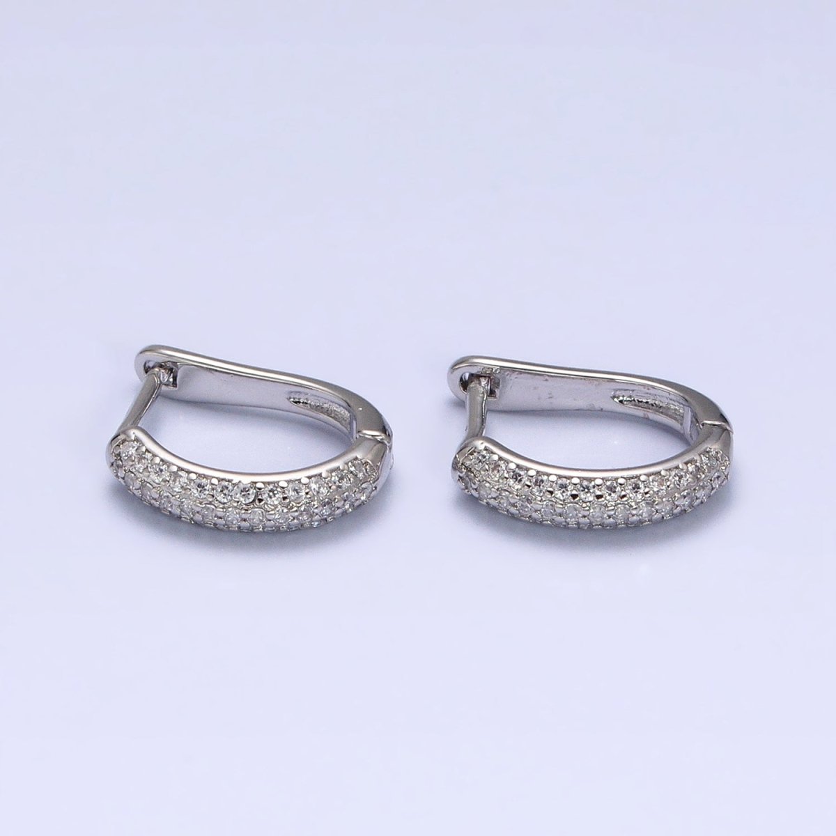 Dainty Silver Hoop Earring with Clear Micro Pave Cz Stone 14.5mm AD1188