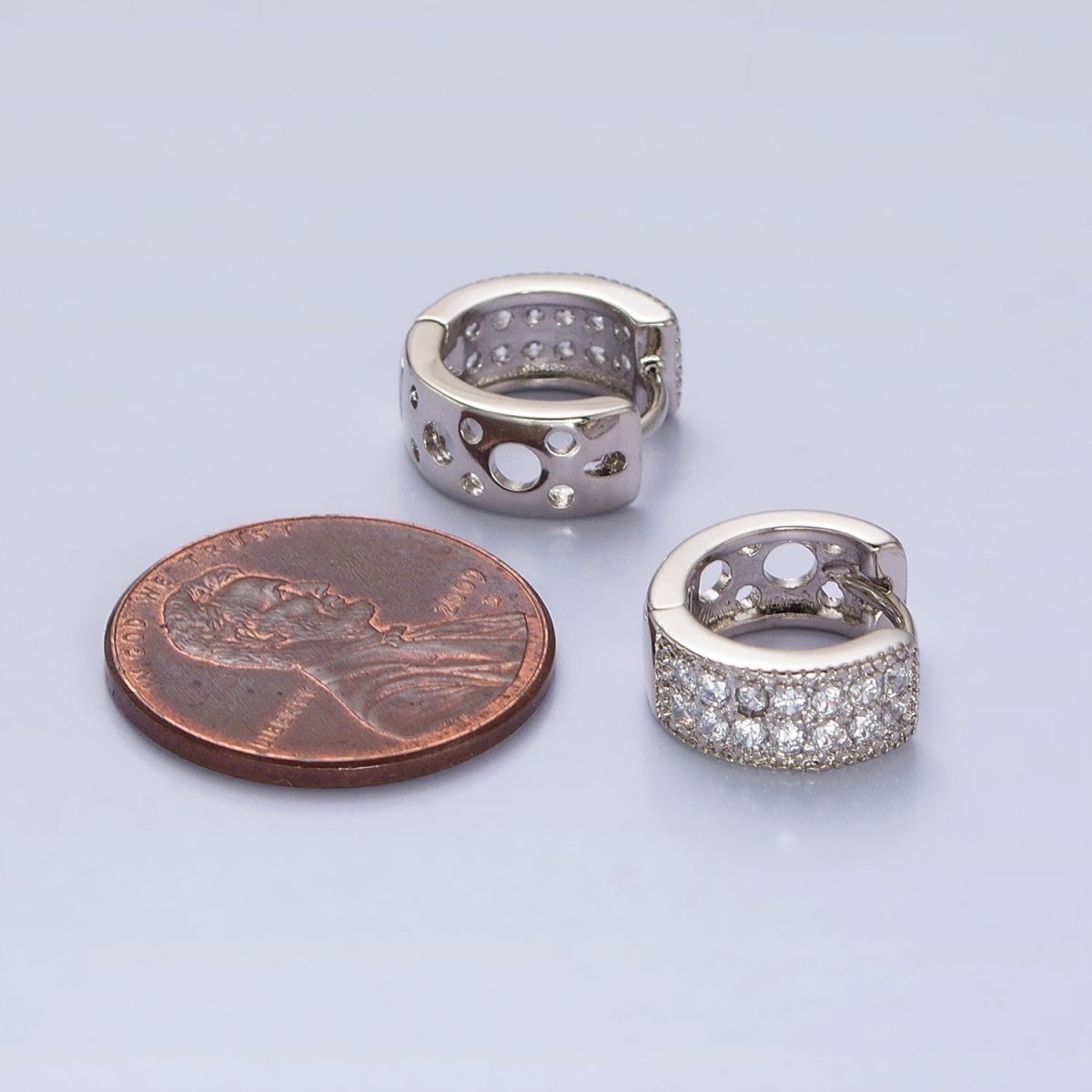 Dainty Silver Huggie Earring with Micro Pave Stone Lever Back Earring AB782