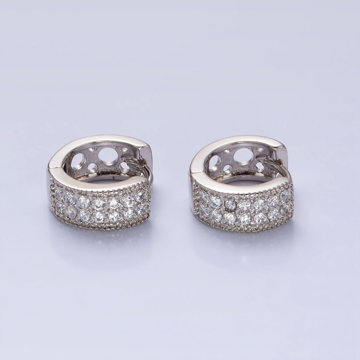 Dainty Silver Huggie Earring with Micro Pave Stone Lever Back Earring AB782