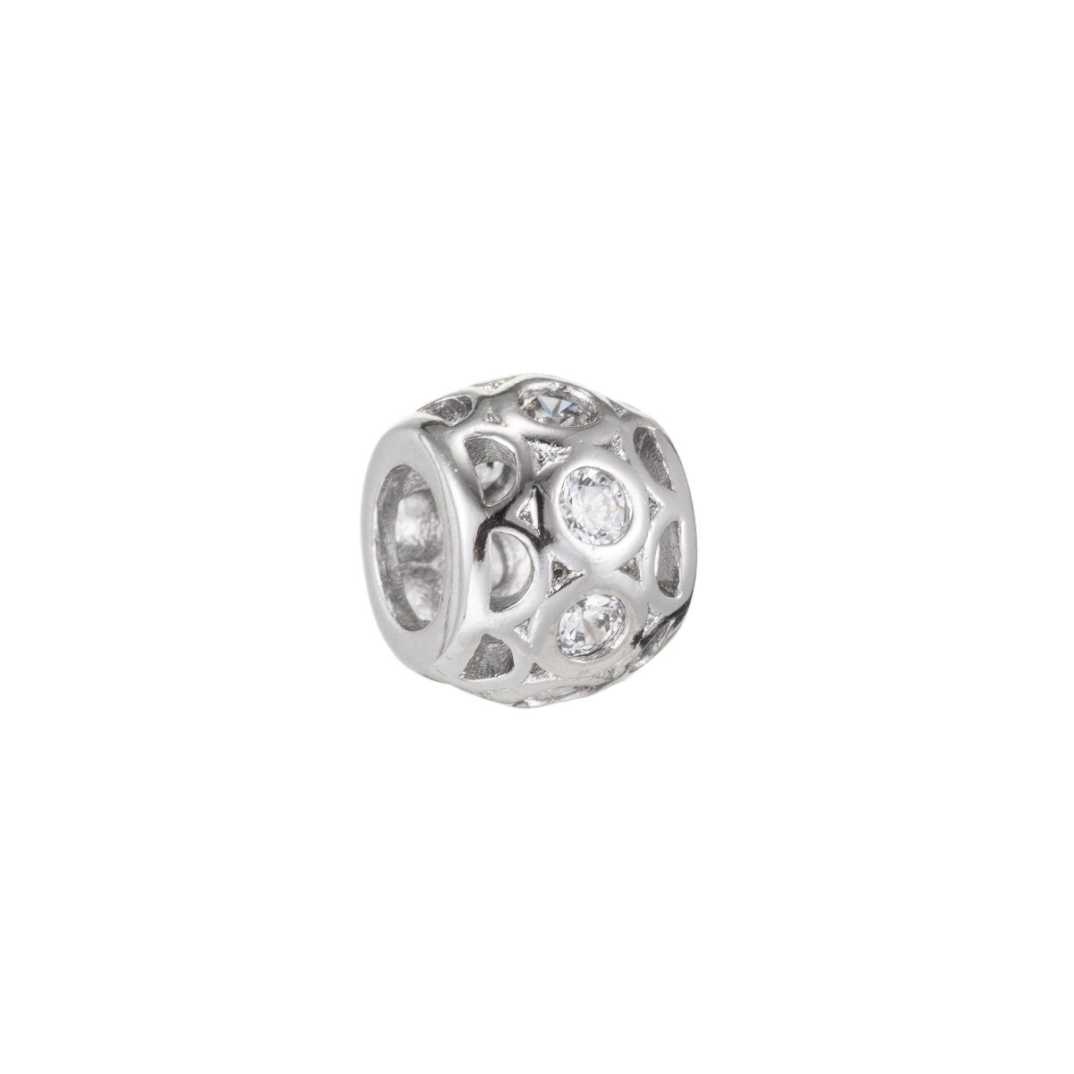 Dainty Silver Ornamented Round Beads Ball CZ Crystal Small Gold Filled Silver Geometric Jewelry Beads Supply B-259