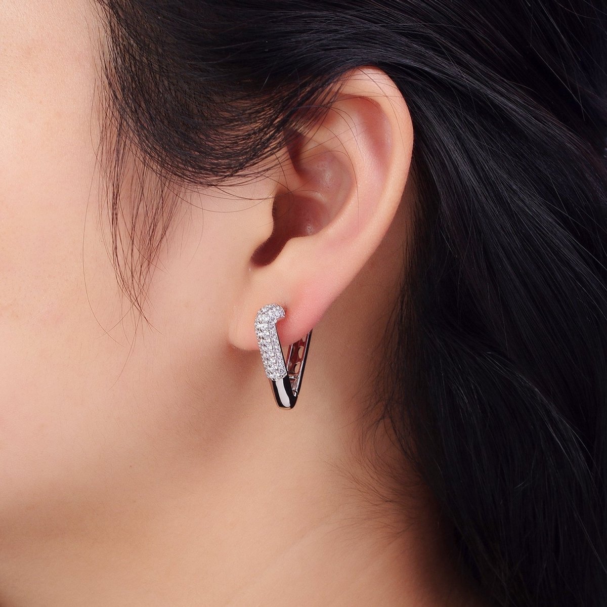 Dainty Silver Triangle hoop earrings White Gold Field Lead Nickel free, Earrings making Micro Pave CZ Triangle earrings AB1049