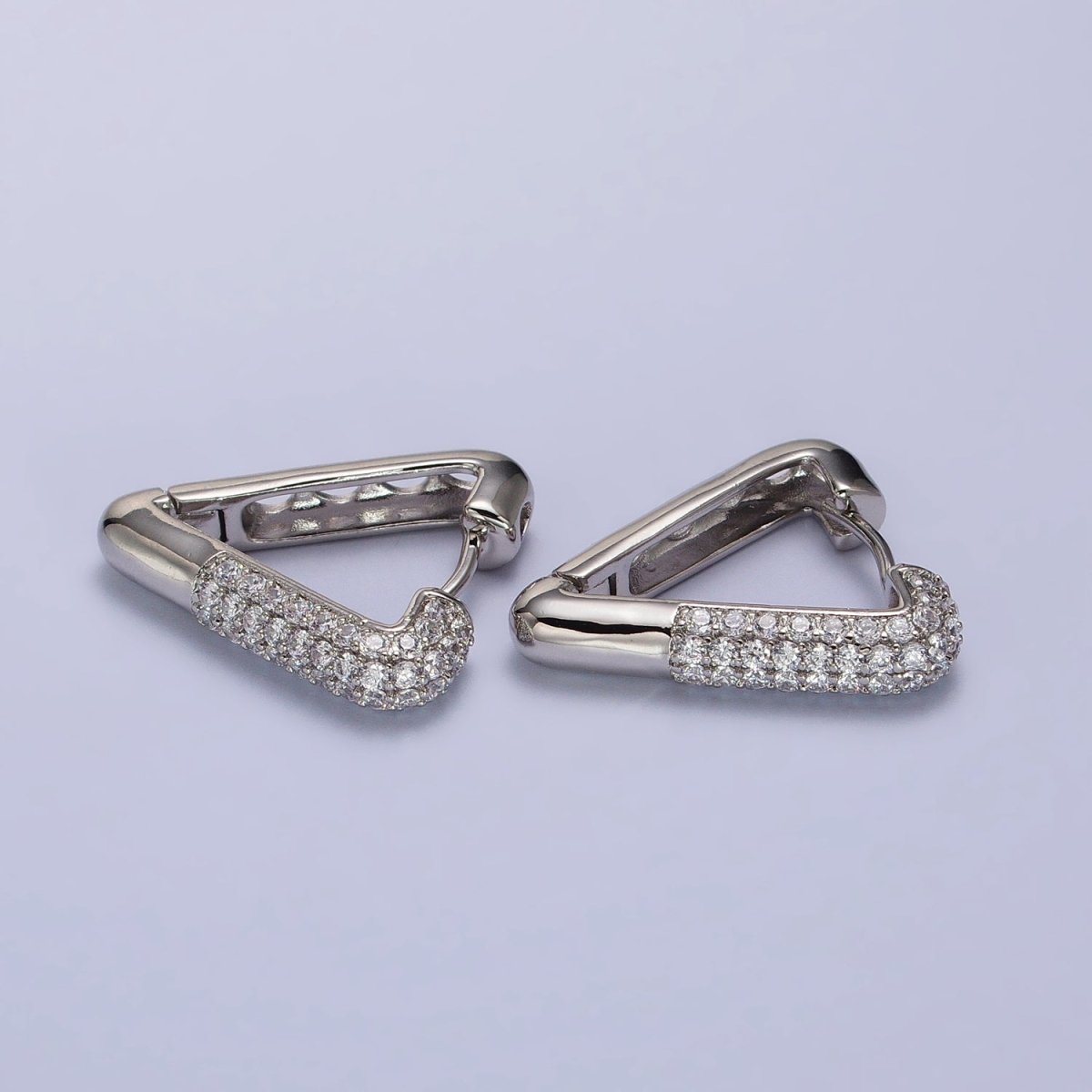 Dainty Silver Triangle hoop earrings White Gold Field Lead Nickel free, Earrings making Micro Pave CZ Triangle earrings AB1049
