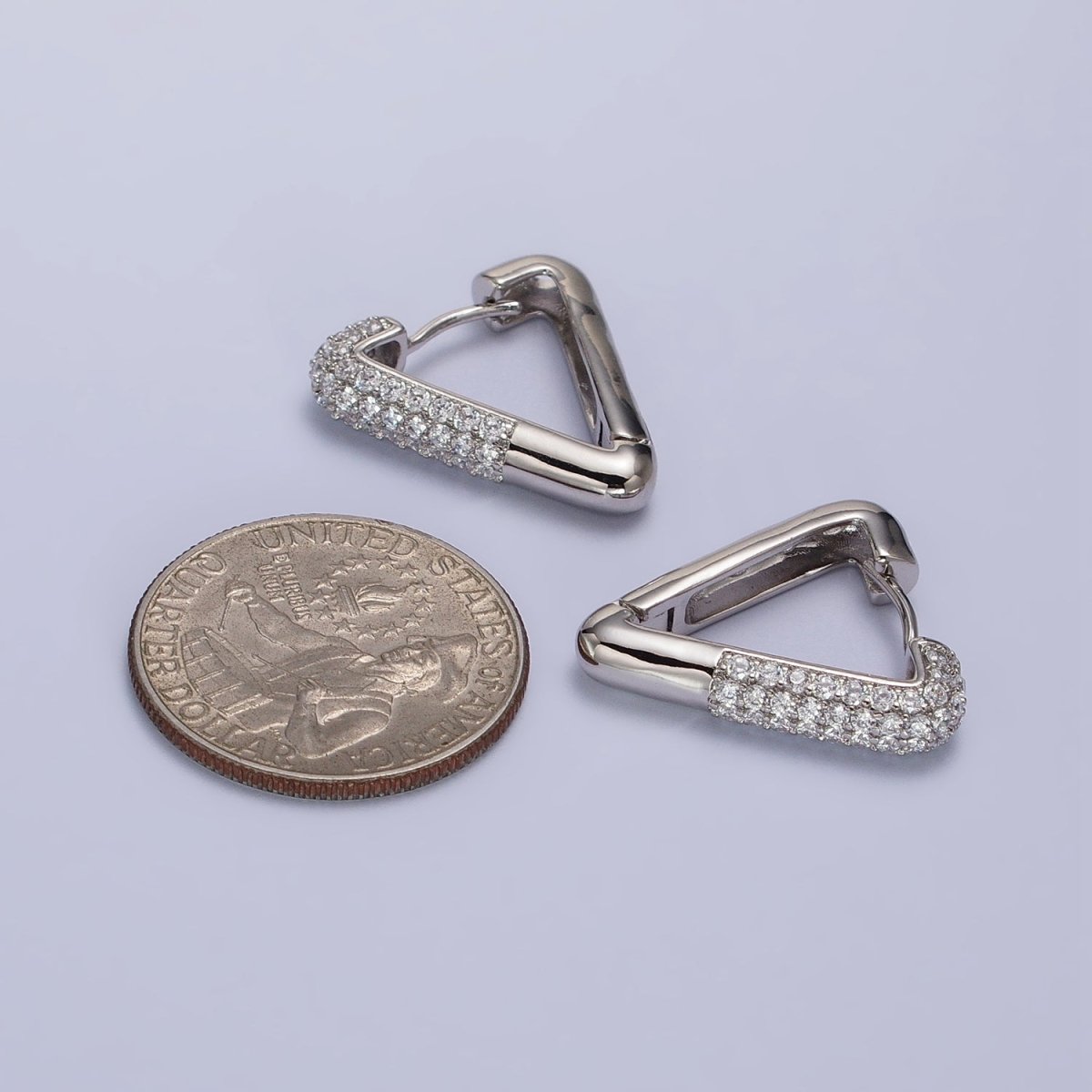 Dainty Silver Triangle hoop earrings White Gold Field Lead Nickel free, Earrings making Micro Pave CZ Triangle earrings AB1049