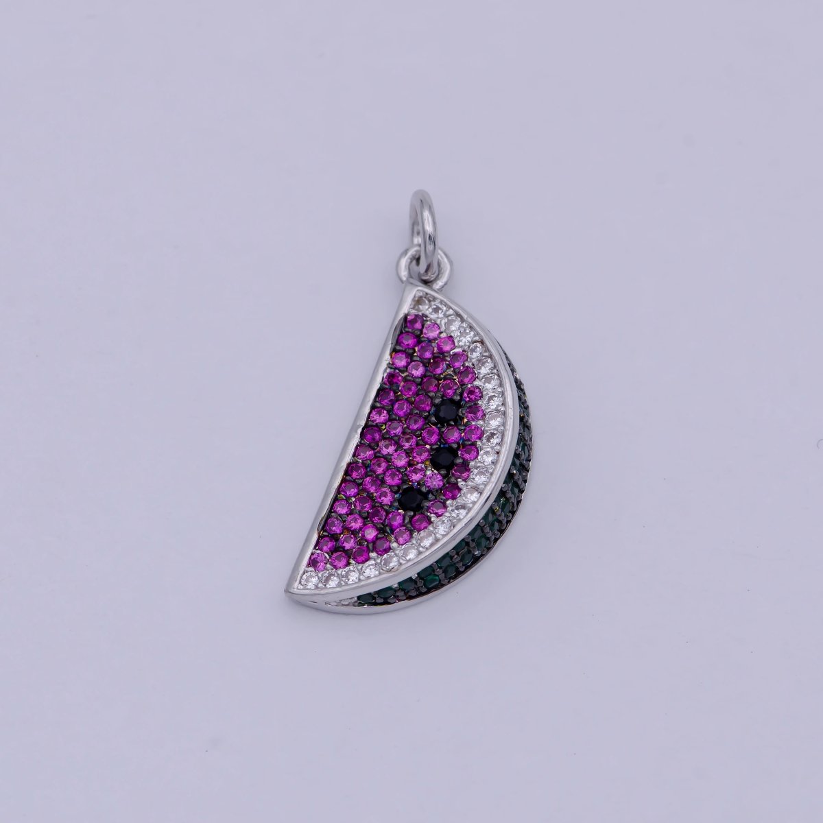 Dainty Silver Watermelon Charm Purple Fruit Bracelet Necklace Earring Anklet Charm in Micro Pave cz Cubic Jewelry, C-832