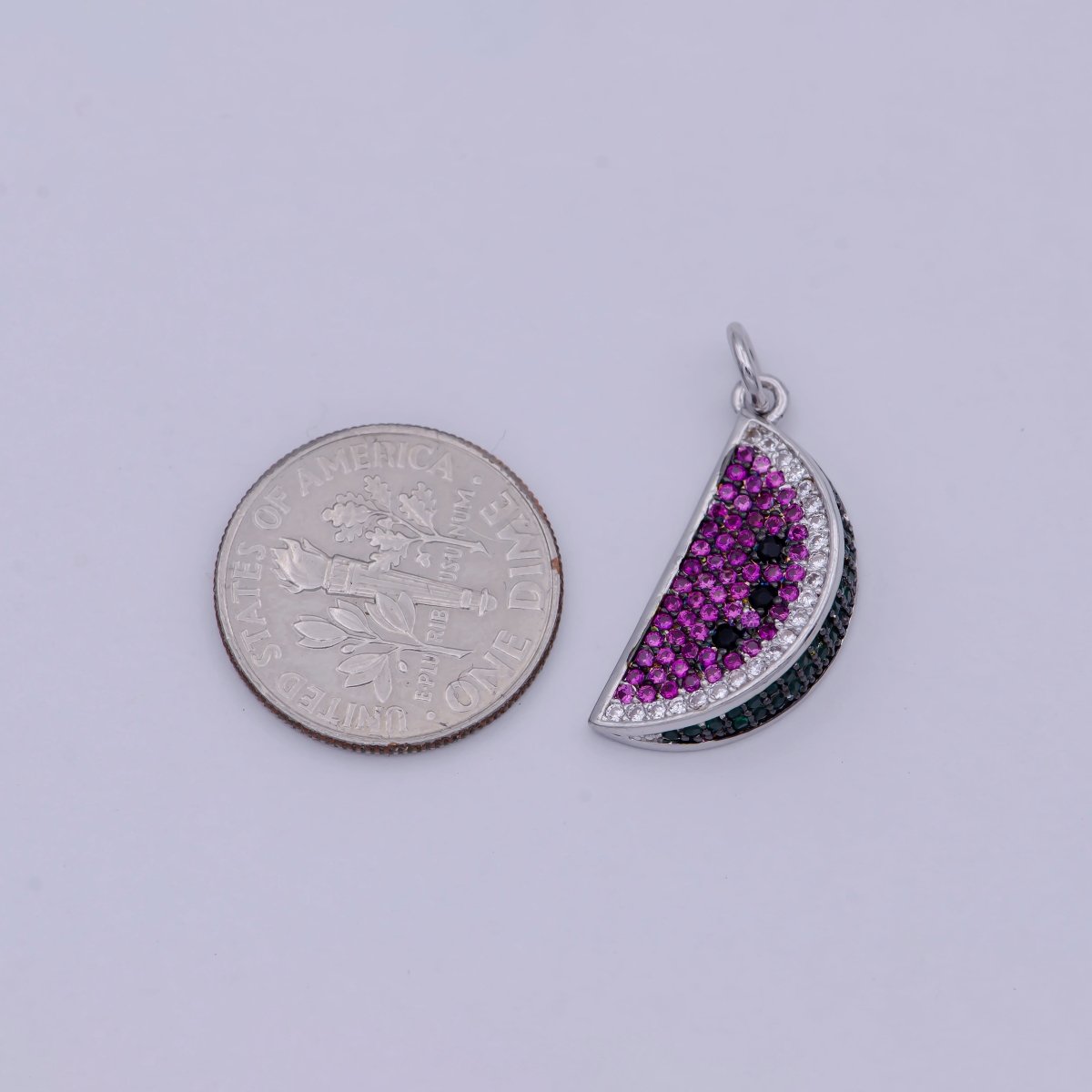 Dainty Silver Watermelon Charm Purple Fruit Bracelet Necklace Earring Anklet Charm in Micro Pave cz Cubic Jewelry, C-832