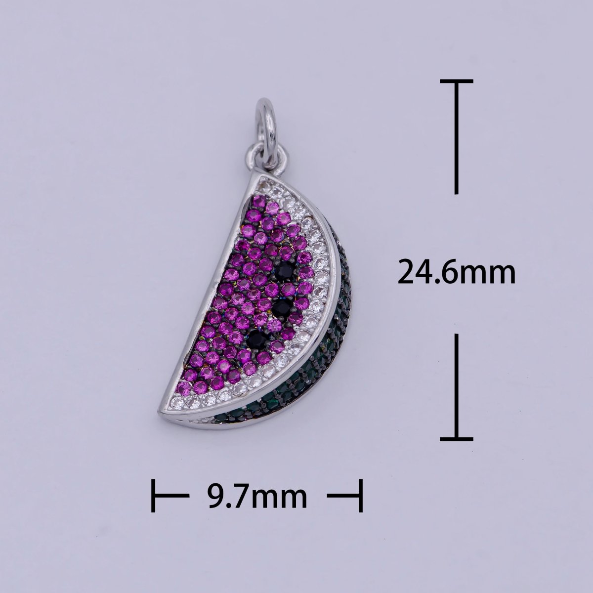 Dainty Silver Watermelon Charm Purple Fruit Bracelet Necklace Earring Anklet Charm in Micro Pave cz Cubic Jewelry, C-832