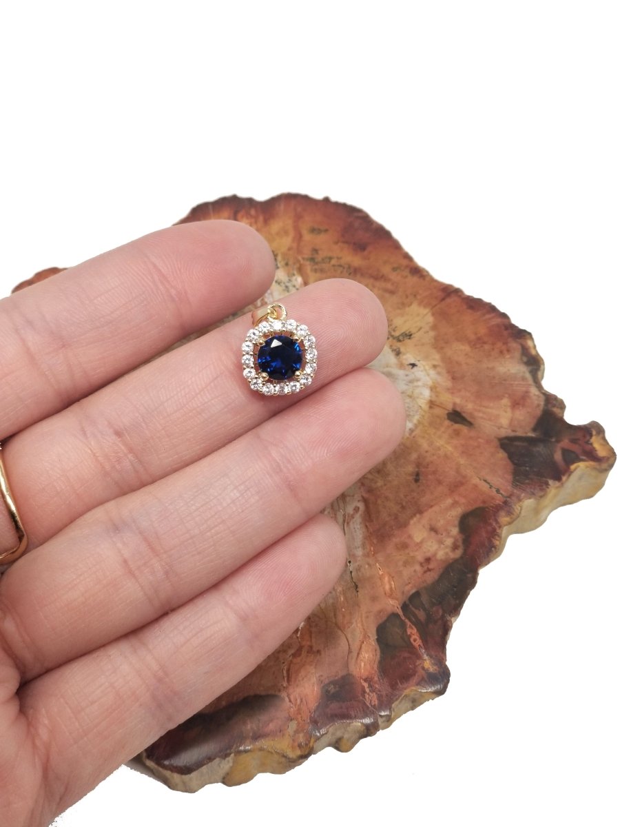Dainty Silver White, 18K Gold Filled Gem Stone Charm Pendant Classic Diamond Round Cut Cubic Gemstone Necklace Earring for Jewelry Making N-1319 I-117~I-122