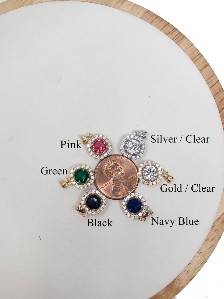 Dainty Silver White, 18K Gold Filled Gem Stone Charm Pendant Classic Diamond Round Cut Cubic Gemstone Necklace Earring for Jewelry Making N-1319 I-117~I-122