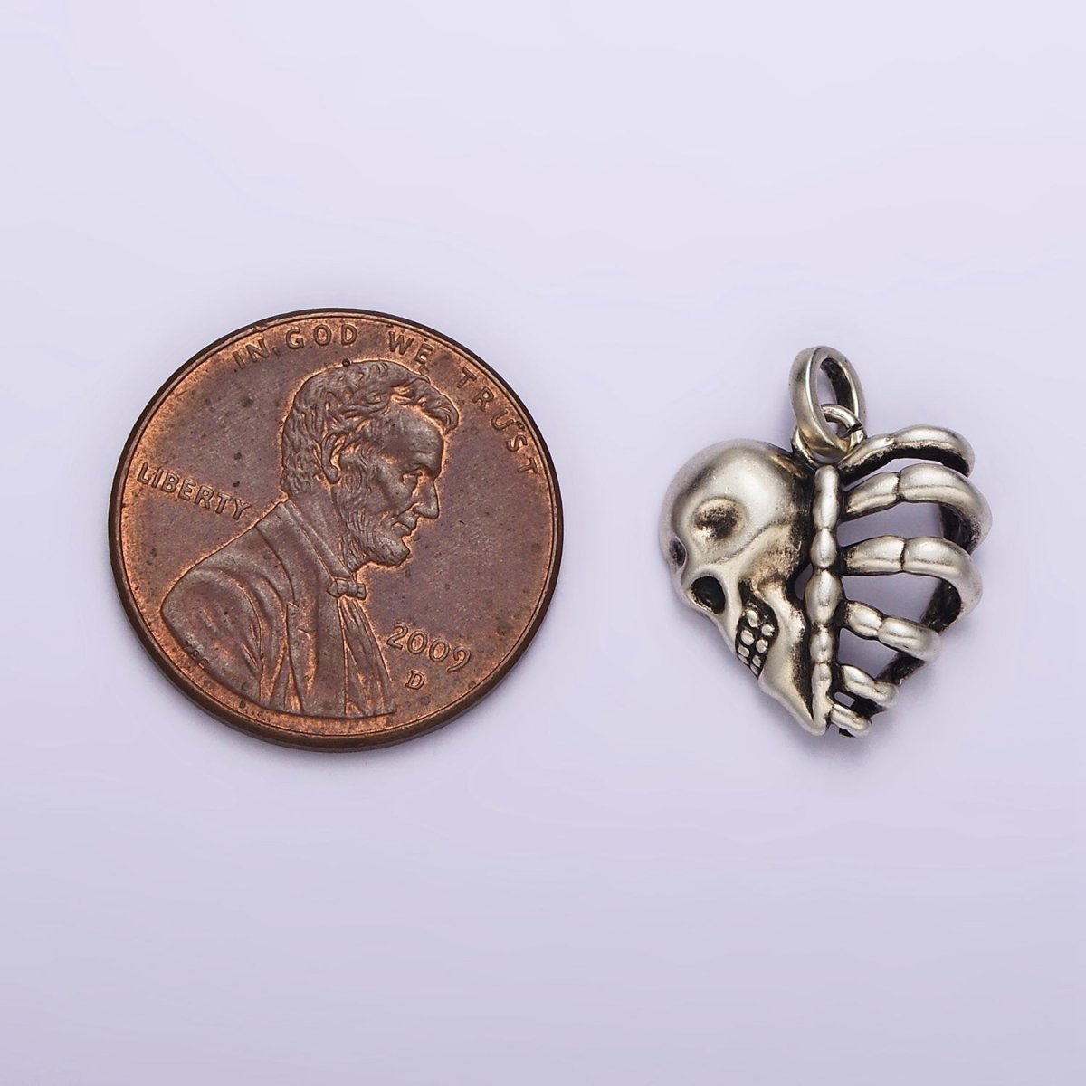 Dainty Skull Heart Charm in 925 Sterling Silver Pendant Halloween Pendant SL-325