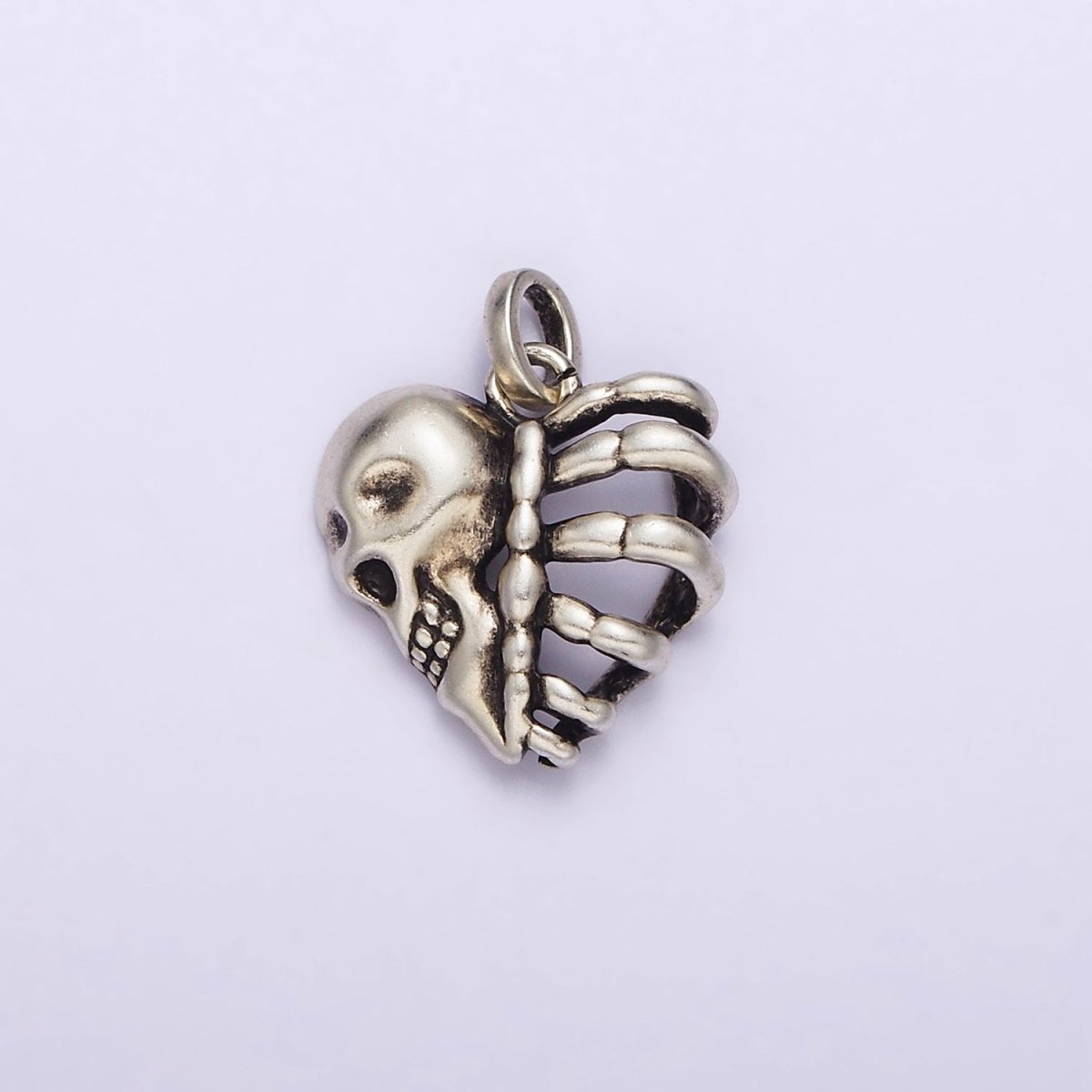 Dainty Skull Heart Charm in 925 Sterling Silver Pendant Halloween Pendant SL-325