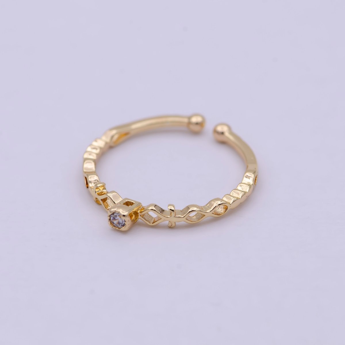 Dainty Solitaire Ring Open Adjustable Gold Ring Jewelry U-219