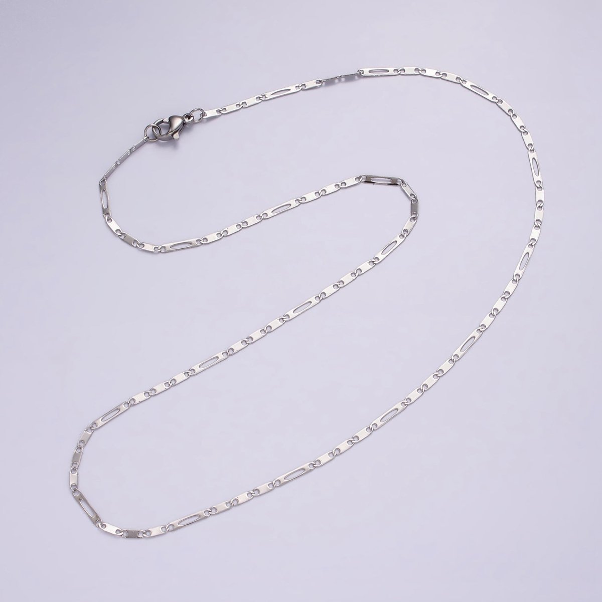 Dainty Stainless Steel 1.7mm Flat Anchor Figaro Chain 18 Inch Necklace in Silver | WA-2376