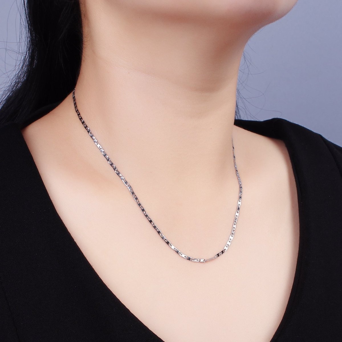 Dainty Stainless Steel 1.9mm Flat Anchor Mariner Chain 17.7 Inch Necklace in Silver | WA-2378