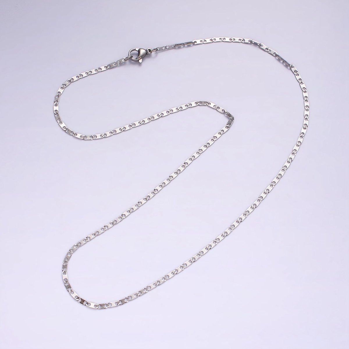 Dainty Stainless Steel 1.9mm Flat Anchor Mariner Chain 17.7 Inch Necklace in Silver | WA-2378
