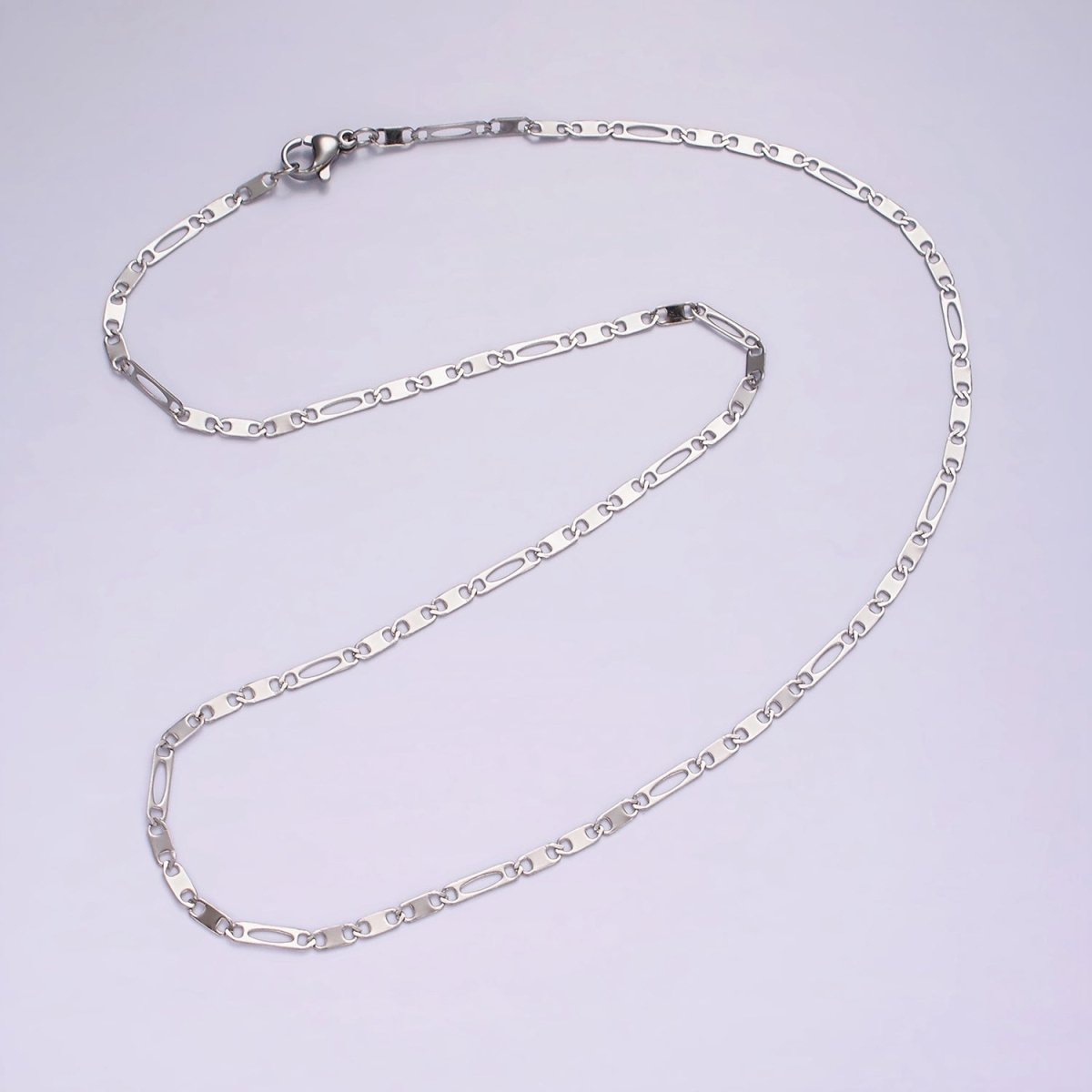Dainty Stainless Steel 2.3mm Flat Anchor Figaro Chain 18 Inch Necklace in Silver | WA-2382