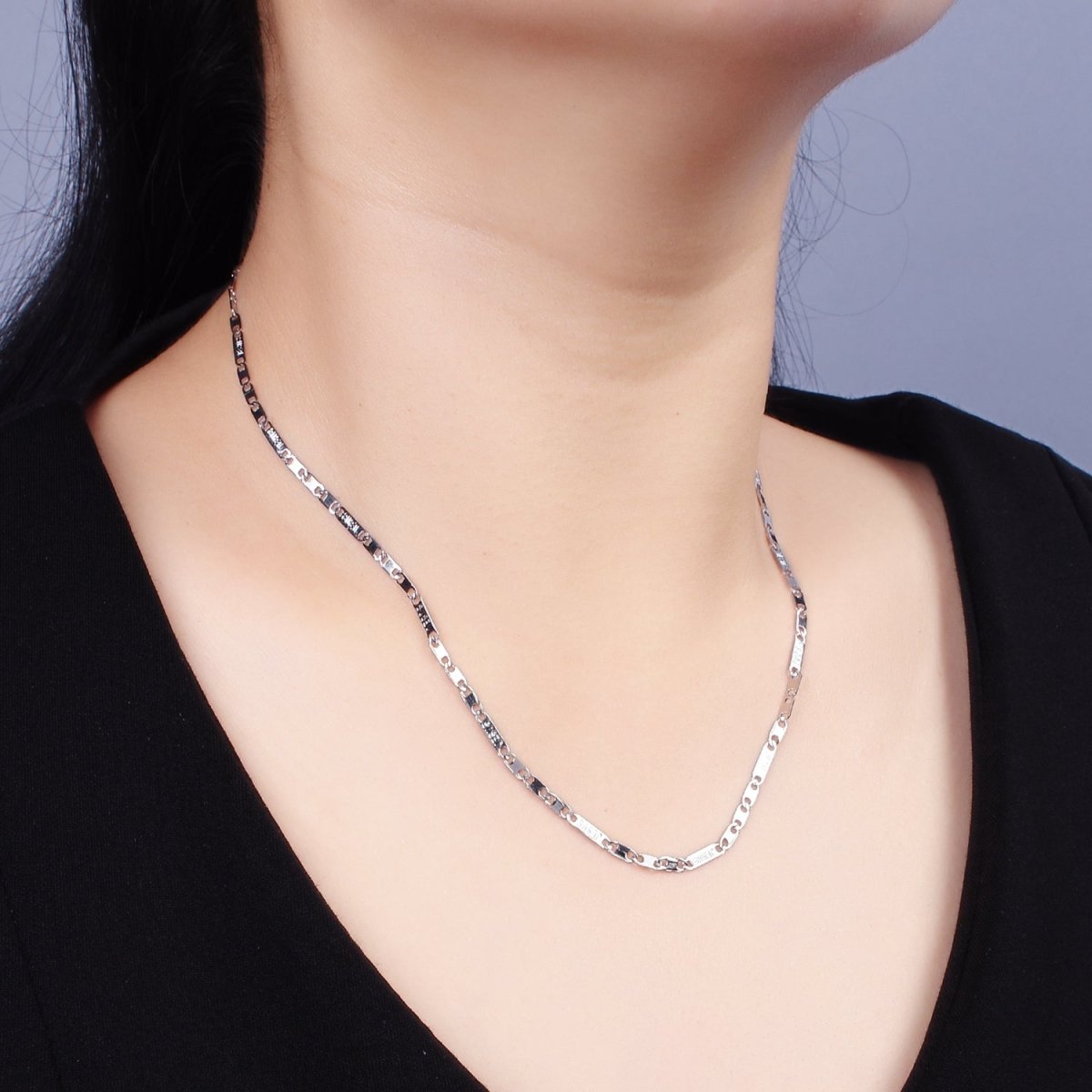 Dainty Stainless Steel 2.3mm Flat Anchor Figaro Chain Jesus Words 18 Inch Necklace in Silver | WA-2397