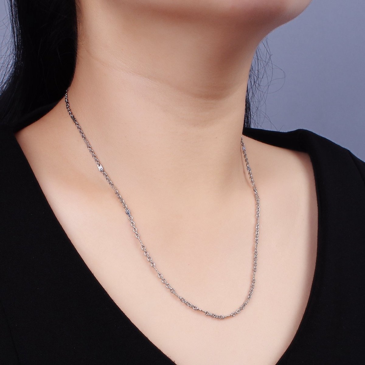 Dainty Stainless Steel 2.4mm Unique Cable Chain 20 Inch Necklace in Silver | WA-2383