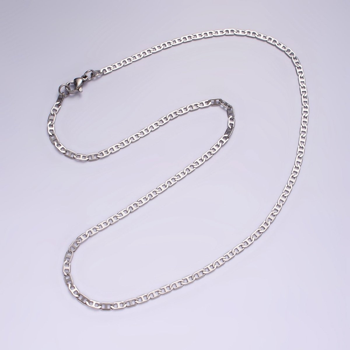Dainty Stainless Steel 2.6mm Flat Anchor Chain 18 Inch Necklace in Silver | WA-2379