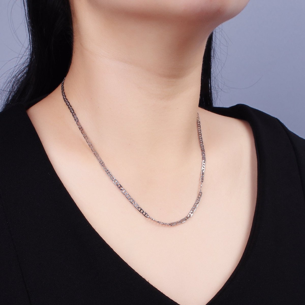 Dainty Stainless Steel 2.6mm Flat Anchor Chain 18 Inch Necklace in Silver | WA-2379