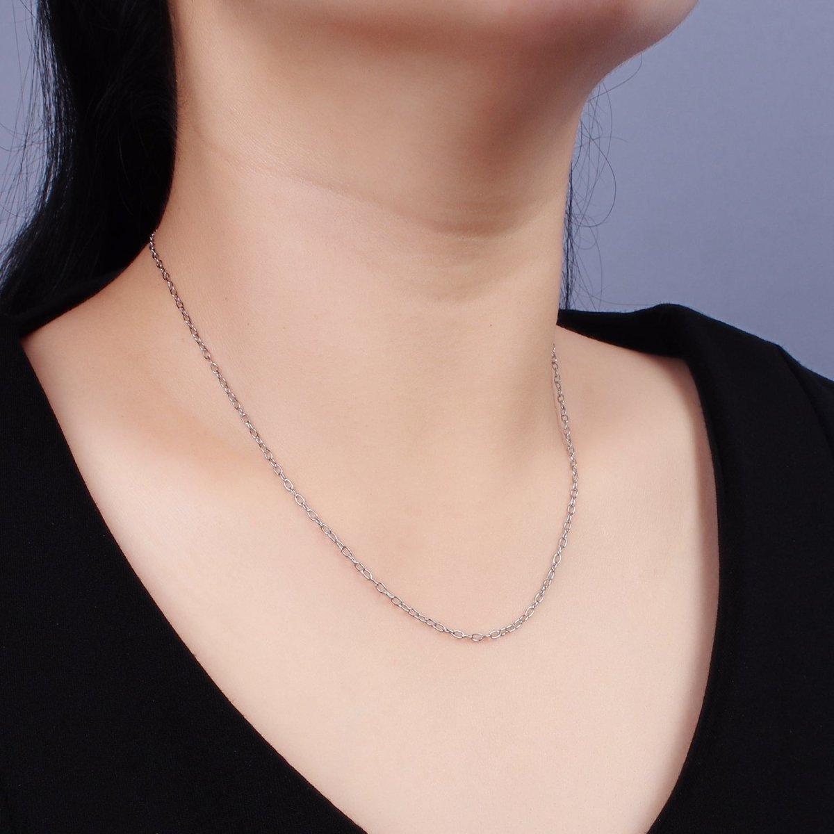Dainty Stainless Steel 2mm Cable Chain 18 Inch Necklace in Silver | WA-2381