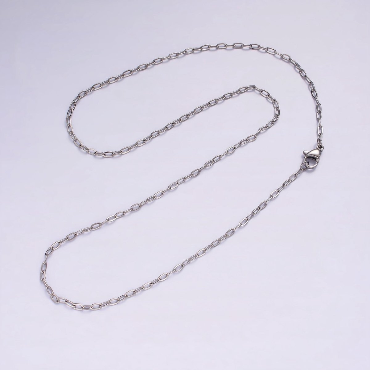 Dainty Stainless Steel 2mm Oval Cable Link Chain 18 Inch Necklace in Silver | WA-2377