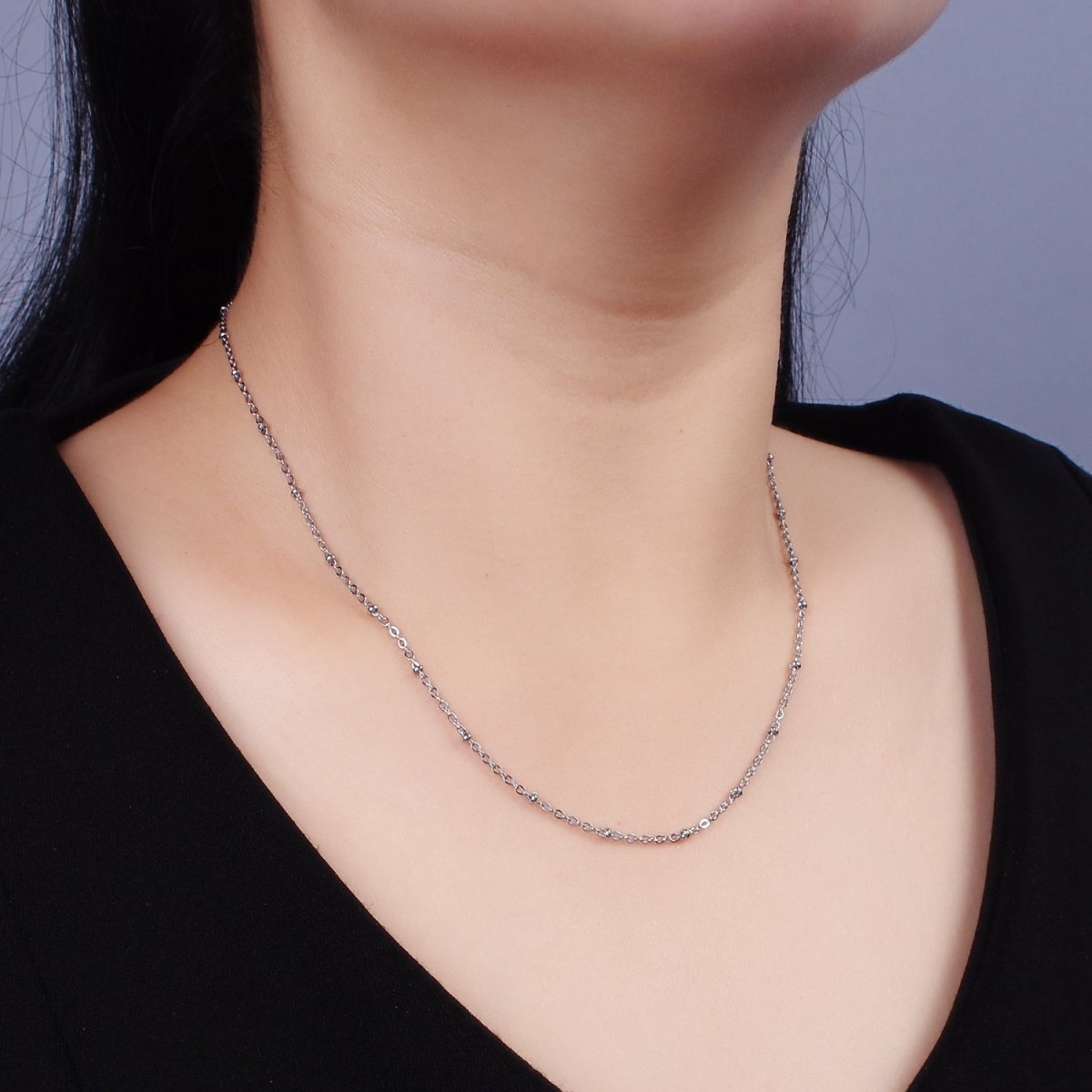 Dainty Stainless Steel 2mm Satellite Chain 18 Inch Necklace in Silver | WA-2385