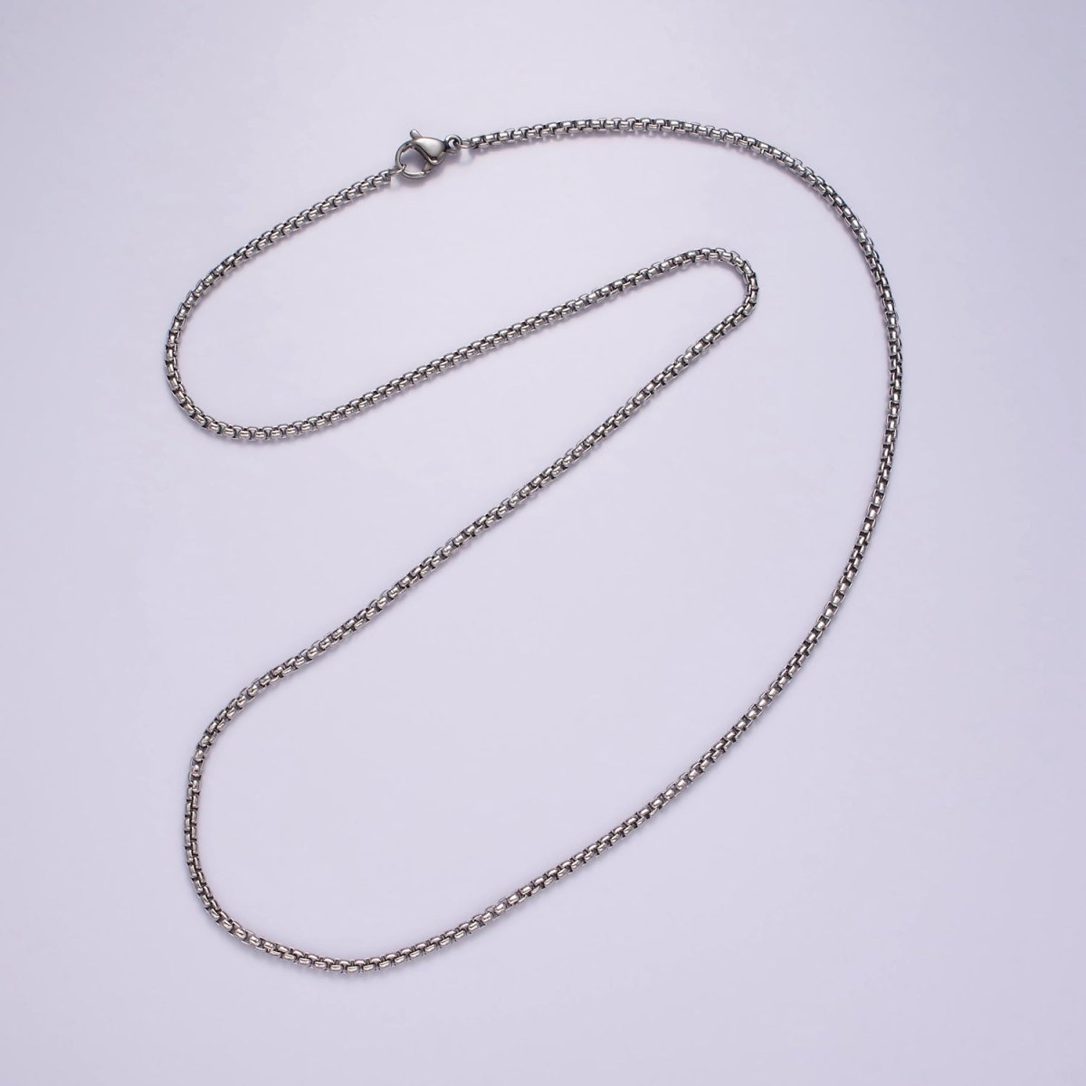 Dainty Stainless Steel Box Chain Necklace 19.5 inch in Silver | WA-2400