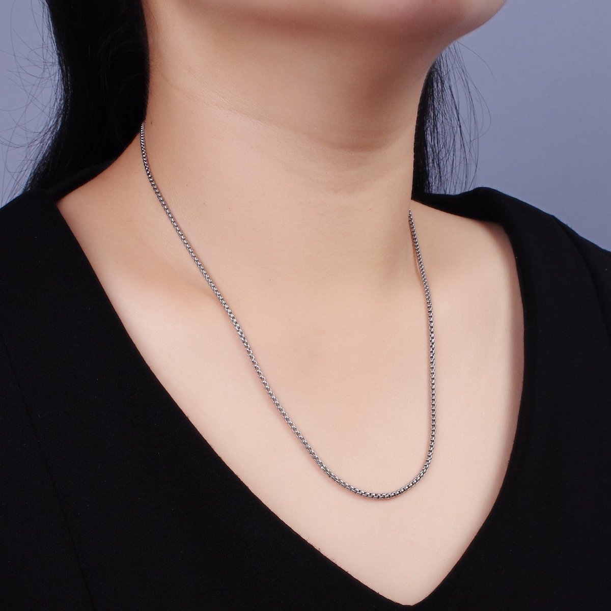 Dainty Stainless Steel Box Chain Necklace 19.5 inch in Silver | WA-2400