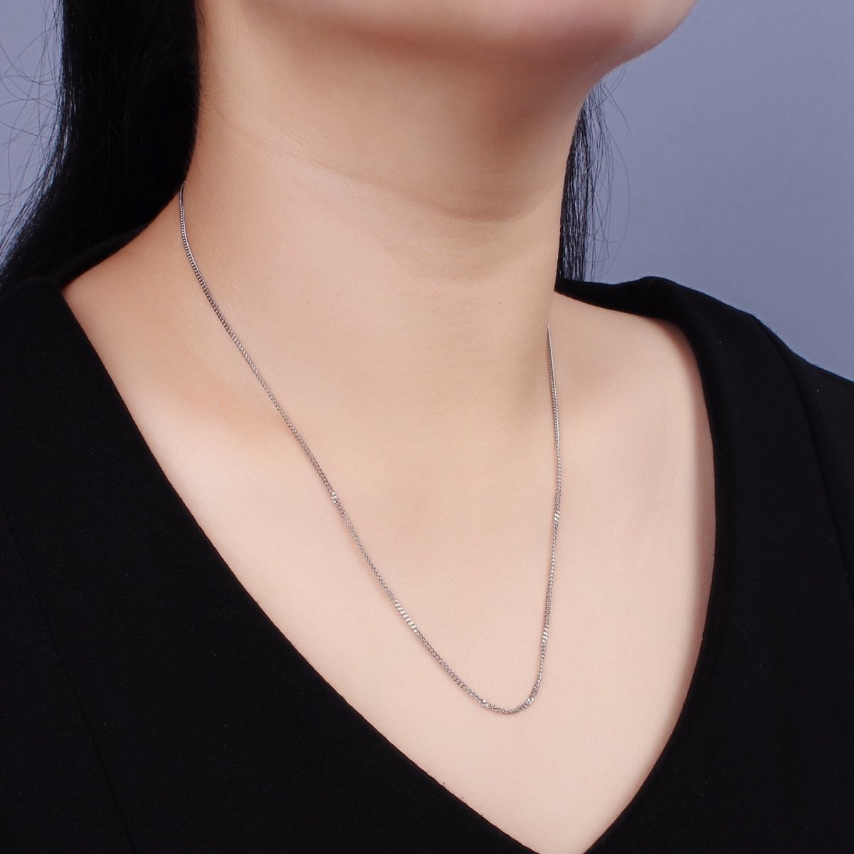 Dainty Stainless Steel Curb Chain Necklace 20 inch in Silver | WA-2403