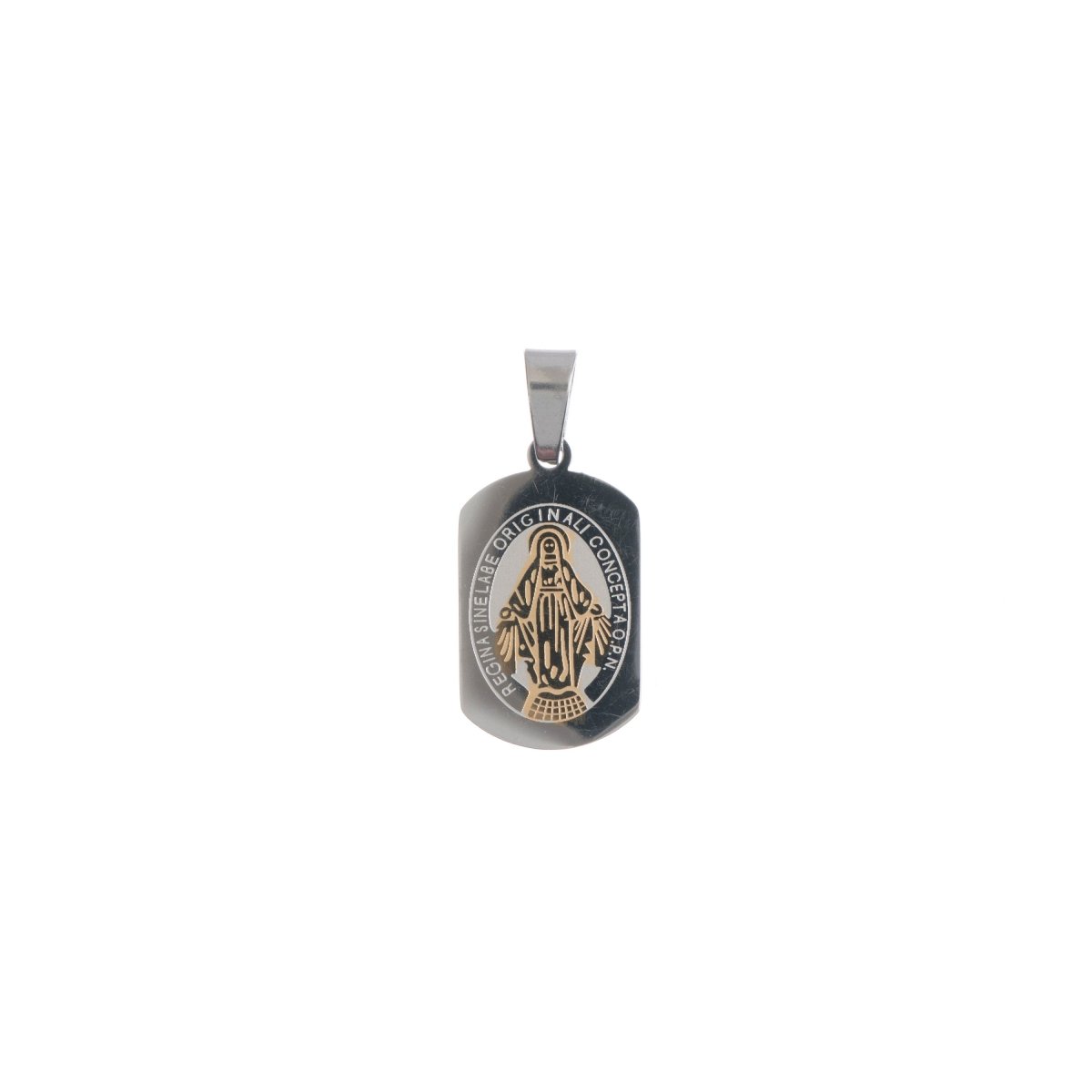 Dainty Stainless Steel Regina Sine Latin Roman Catholic Miraculous Lady Medal Charm Pendant J-469