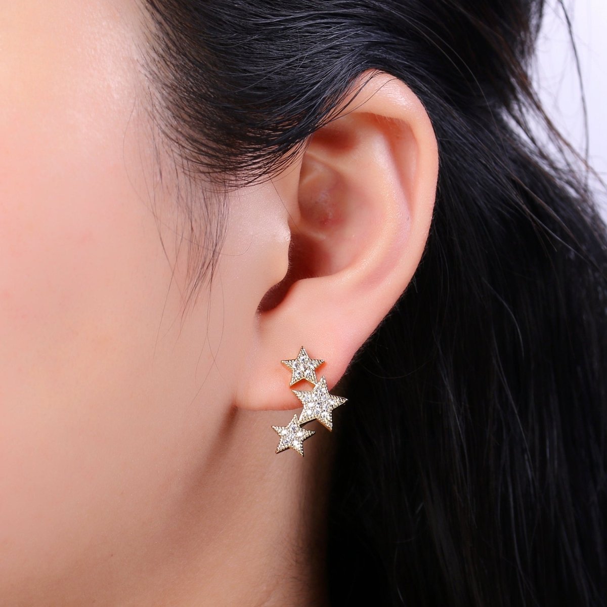 Dainty Star CZ Stud Earrings, 14K gold earring, tiny studs, minimal earring, gold cz stud earring P-072