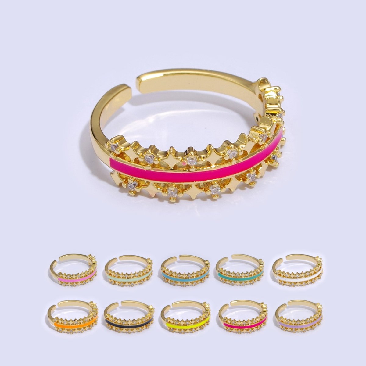Dainty Star Ring Open Adjustable Ring Neon Enamel Colorful Band Ring S-295 ~ S-304