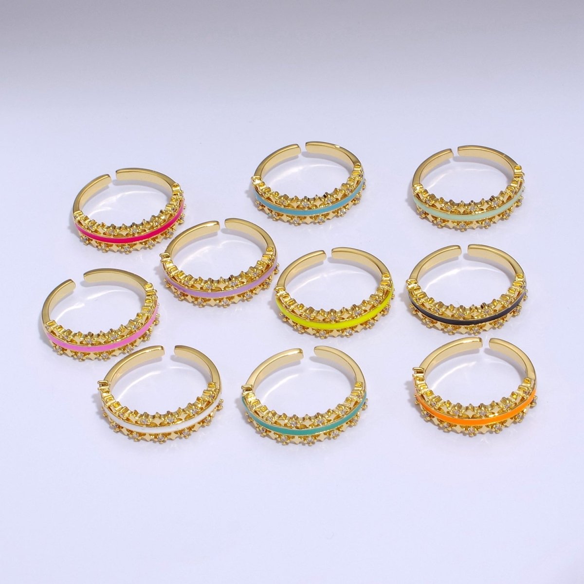 Dainty Star Ring Open Adjustable Ring Neon Enamel Colorful Band Ring S-295 ~ S-304