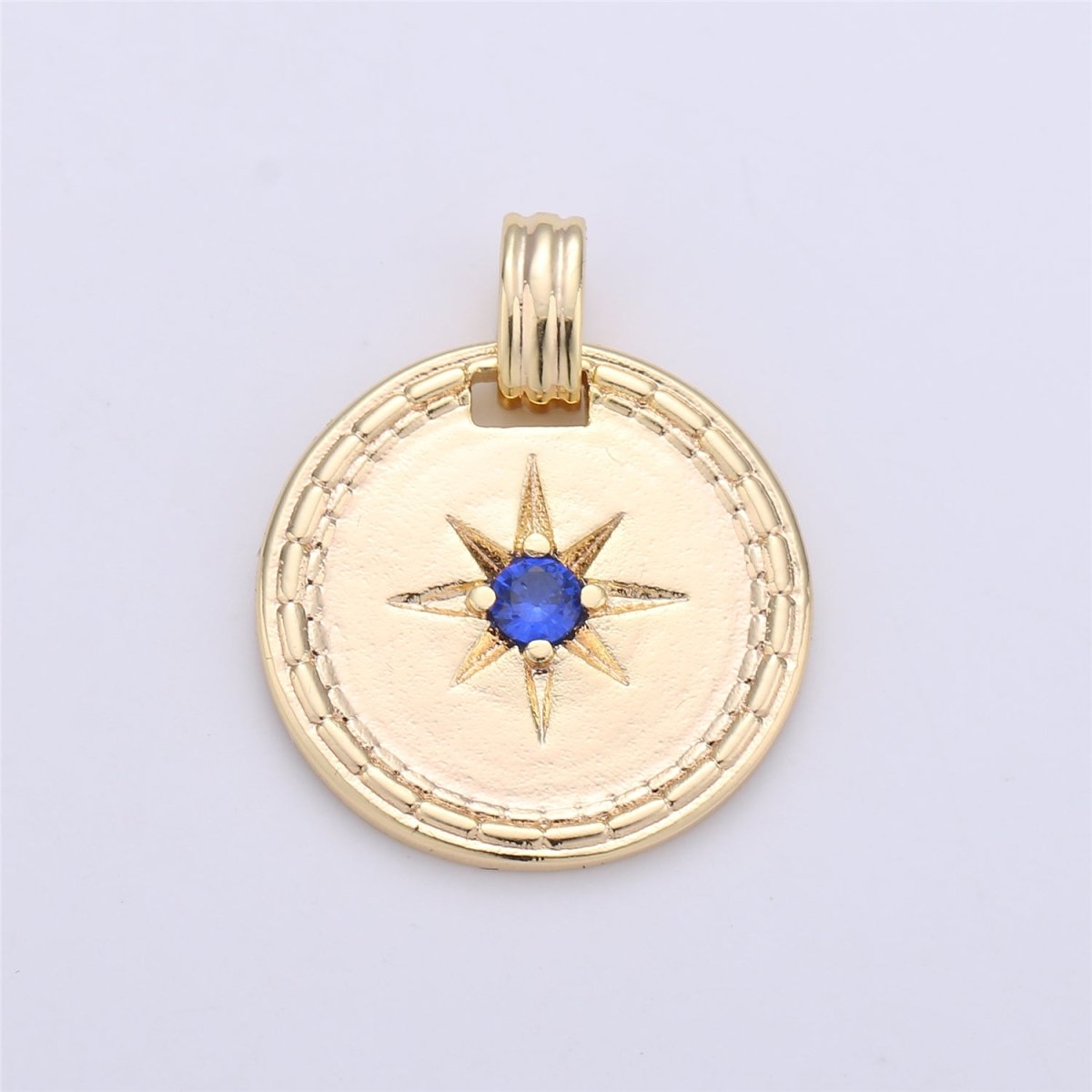 Dainty Starburst Pendant Gold Filled North Star Charm Minimalist Crystal Coin Medallion Pendant for Necklace Earring Supply I-258