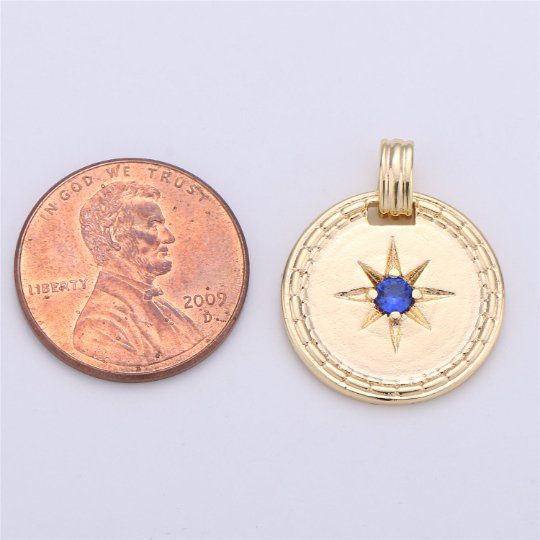 Dainty Starburst Pendant Gold Filled North Star Charm Minimalist Crystal Coin Medallion Pendant for Necklace Earring Supply I-258