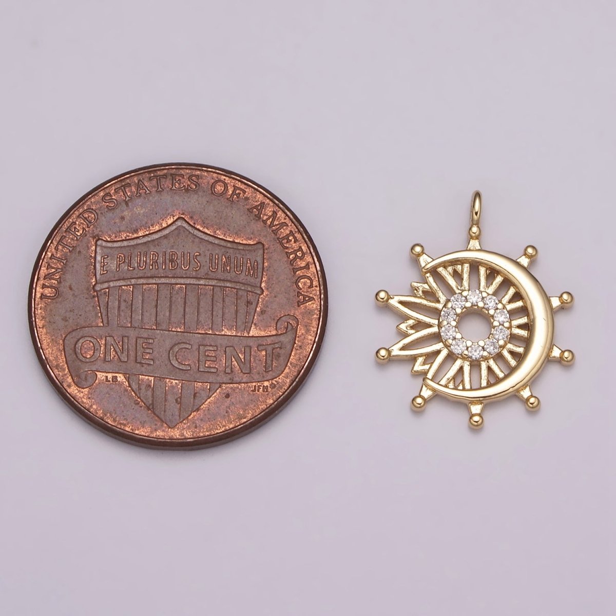Dainty Sun and Moon Charm, Celestial Sunshine Charm, Crescent Moon, Sunray Pendant E-612