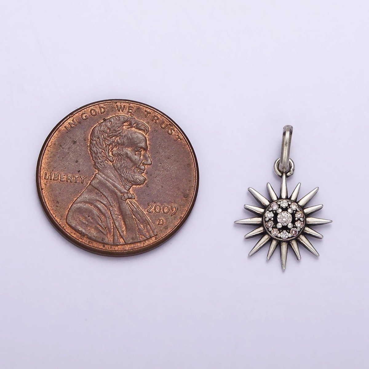 Dainty Sun Charm in 925 Sterling Silver Pendant Micro Pave Sun Ray Celestial Jewelry SL-302