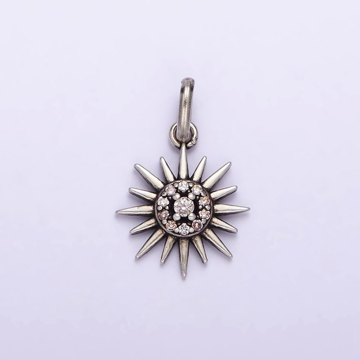 Dainty Sun Charm in 925 Sterling Silver Pendant Micro Pave Sun Ray Celestial Jewelry SL-302