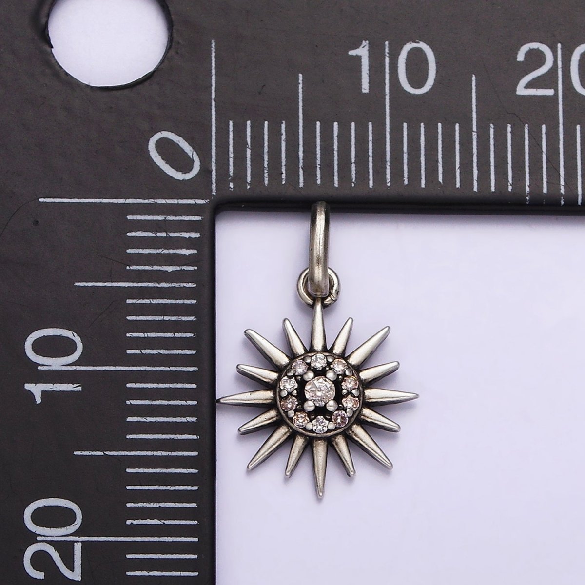 Dainty Sun Charm in 925 Sterling Silver Pendant Micro Pave Sun Ray Celestial Jewelry SL-302