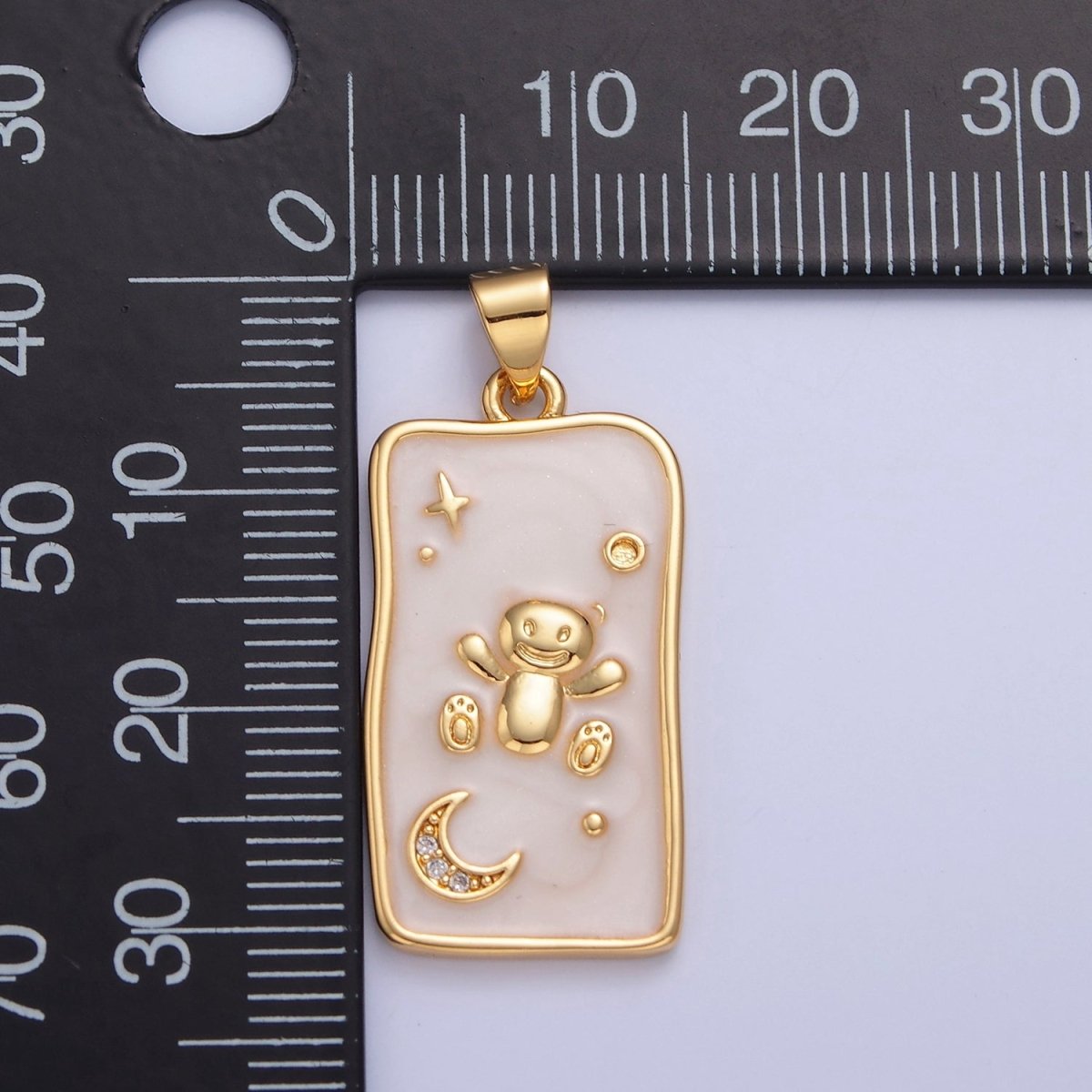 Dainty Tag Teddy Bear in the Space with Crescent Moon star Pendant I-306