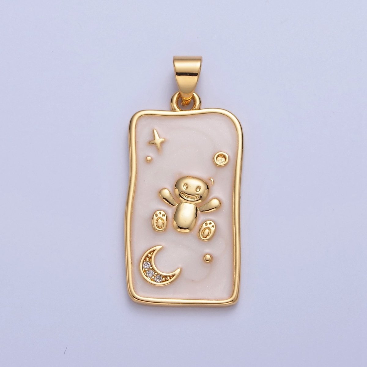 Dainty Tag Teddy Bear in the Space with Crescent Moon star Pendant I-306