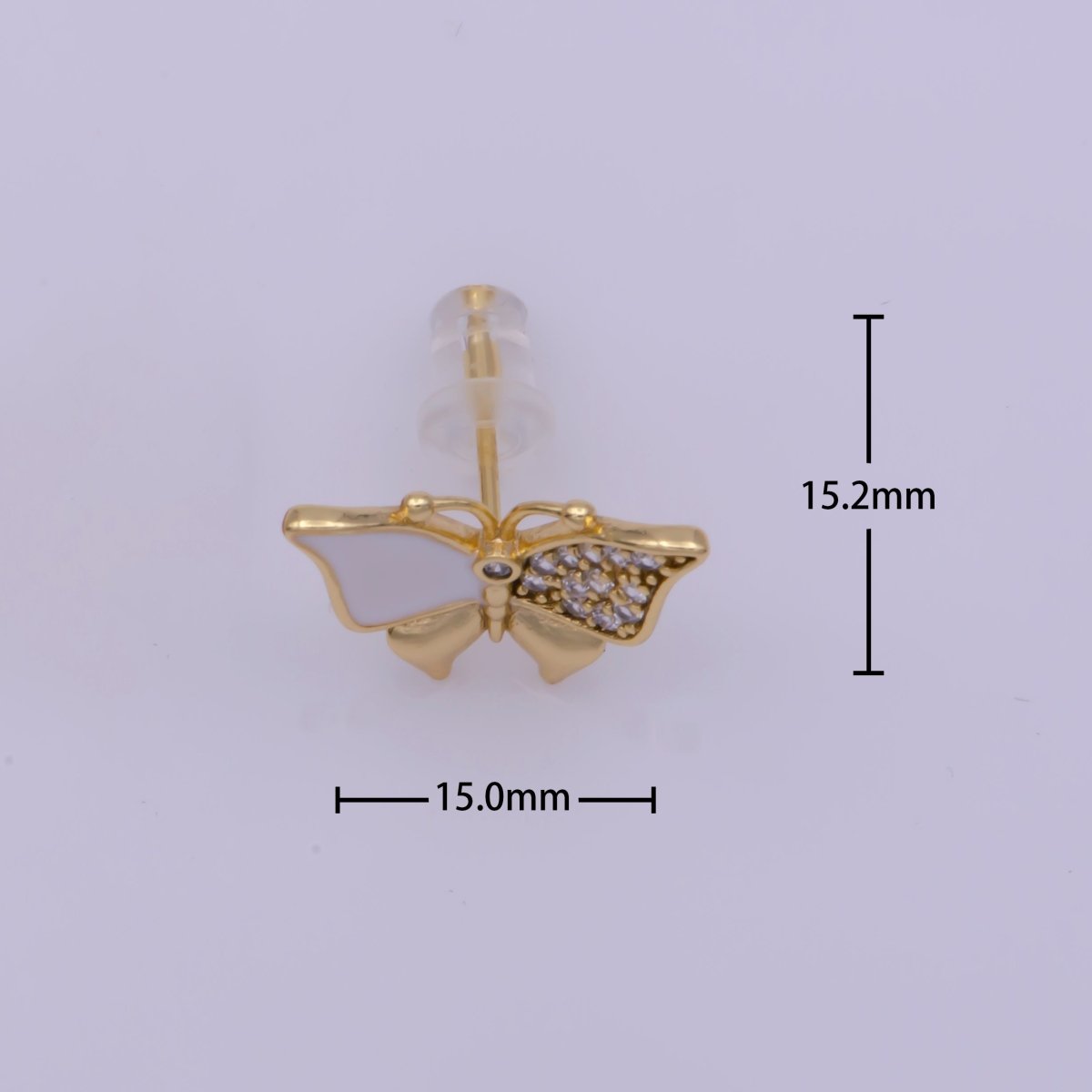 Dainty Teal, White Enamel, Crystal Zirconia CZ Butterfly Wings Gold Stud Earrings | T-225 T-226